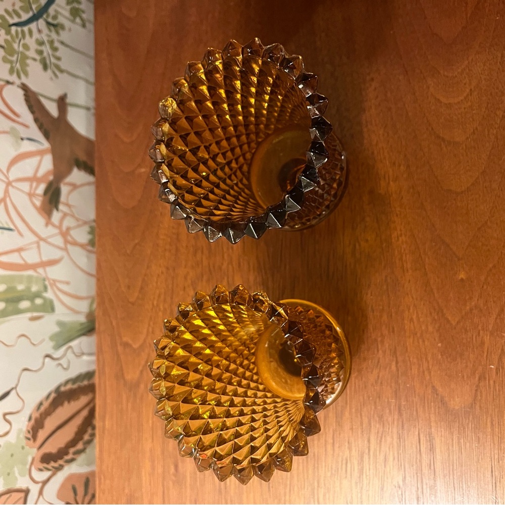 Pair Of Vintage Home Interior Diamond Amber Harvest Gold Votives - Picture 3 of 5